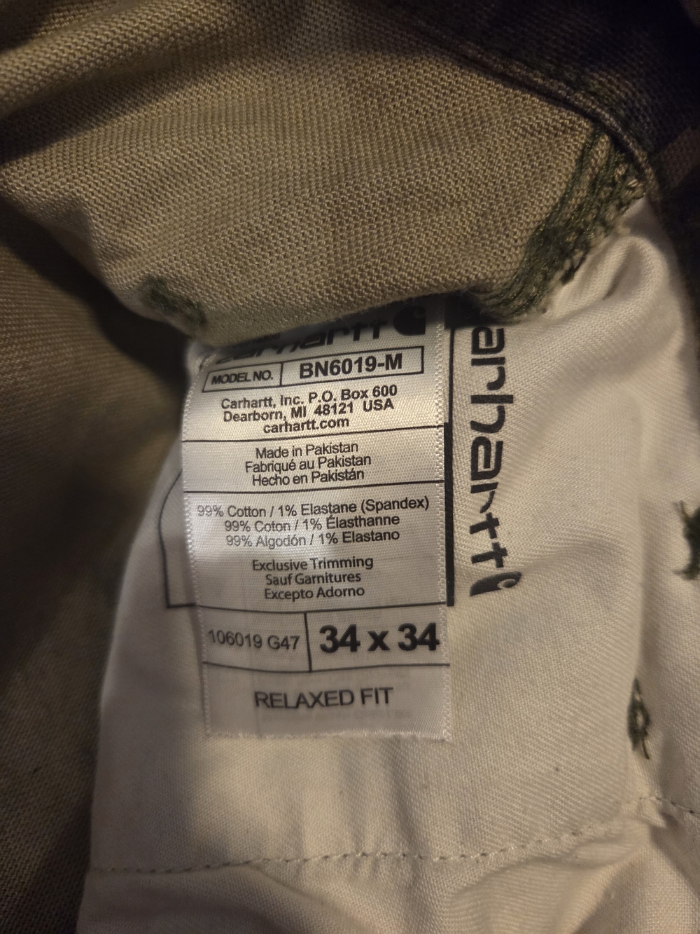 Carhartt Relaxed Fit Mossy Oak Bottomland Camo Carpenter Pants Mens Size 34x34 - Picture 6 of 7
